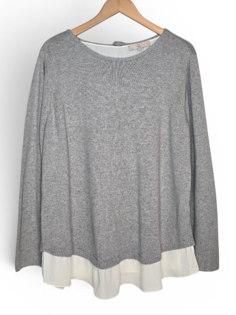 NWT Loft Plus Chiffon Accent Grey Sweater Womens Double Back Bow Office 20/22